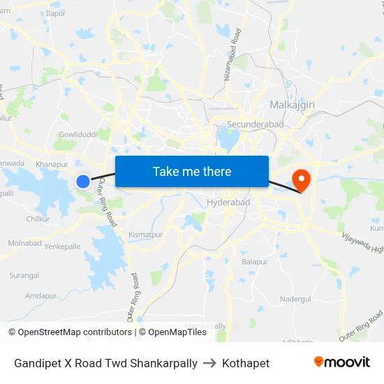 Gandipet X Road  Twd Shankarpally to Kothapet map