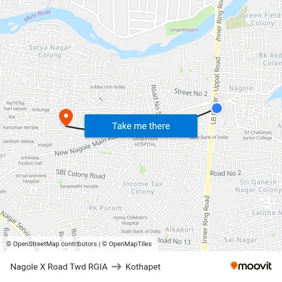 Nagole X Road Twd RGIA to Kothapet map