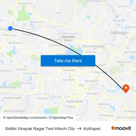 Siddhi Vinayak Nagar Twd Hitech City to Kothapet map