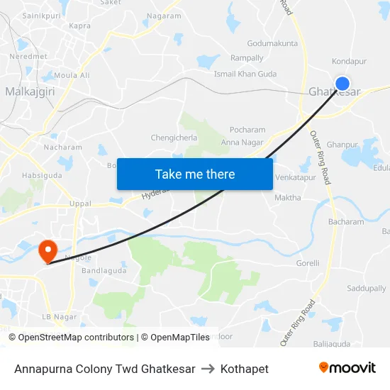 Annapurna Colony Twd Ghatkesar to Kothapet map