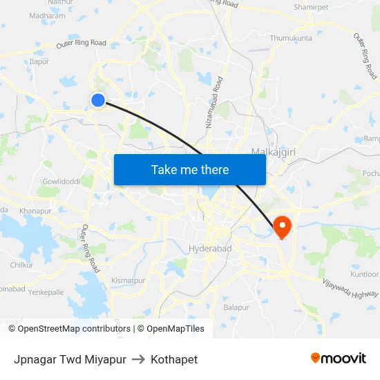 Jpnagar Twd Miyapur to Kothapet map