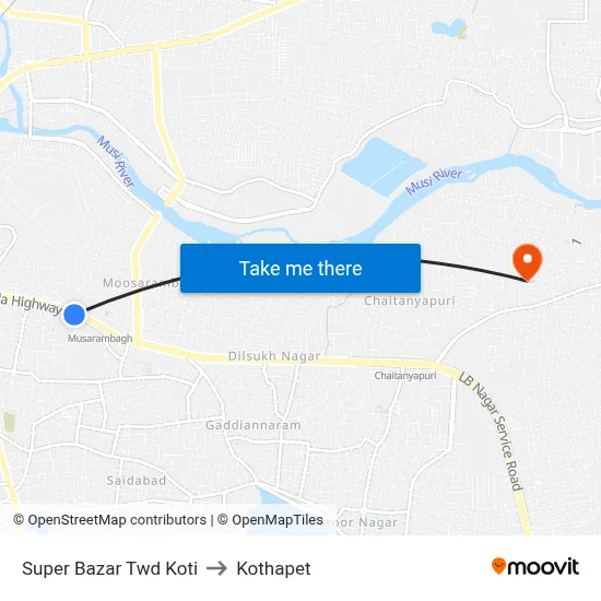 Super Bazar Twd Koti to Kothapet map