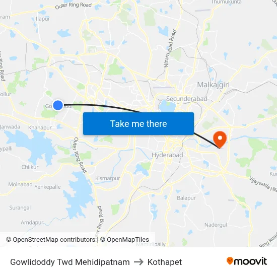 Gowlidoddy Twd Mehidipatnam to Kothapet map