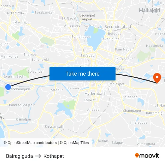 Bairagiguda to Kothapet map