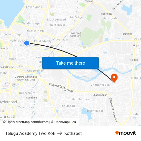 Telugu Academy Twd Koti to Kothapet map