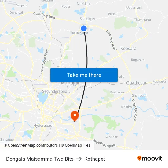 Dongala Maisamma Twd Bits to Kothapet map
