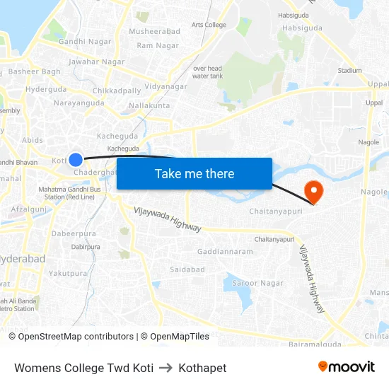 Womens College Twd Koti to Kothapet map