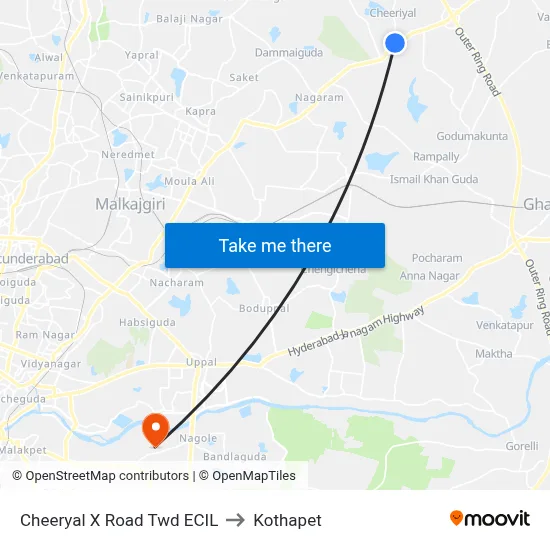 Cheeryal X Road Twd ECIL to Kothapet map