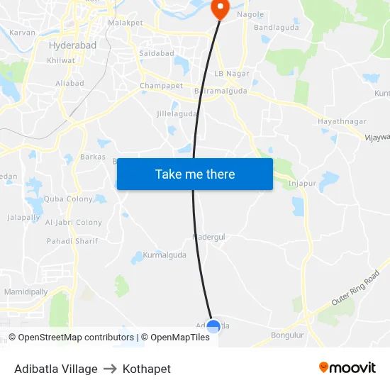 Adibatla Village to Kothapet map
