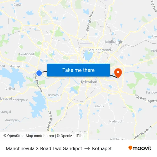 Manchirevula X Road Twd Gandipet to Kothapet map