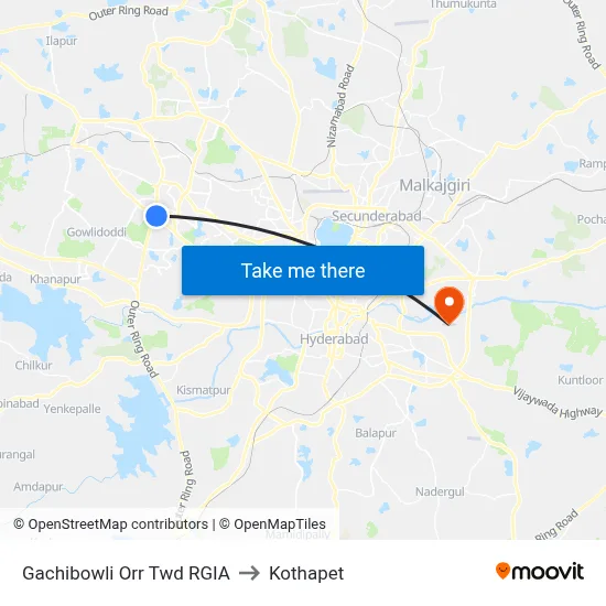 Gachibowli Orr Twd RGIA to Kothapet map