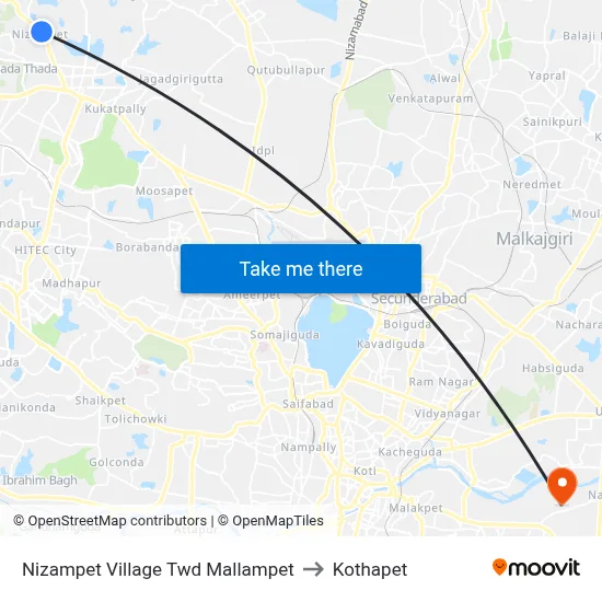 Nizampet Village Twd Mallampet to Kothapet map