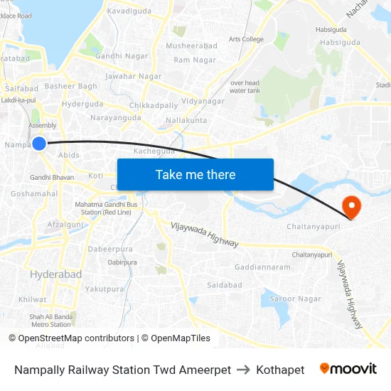 Nampally Railway Station Twd Ameerpet to Kothapet map