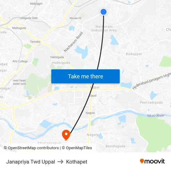 Janapriya Twd Uppal to Kothapet map