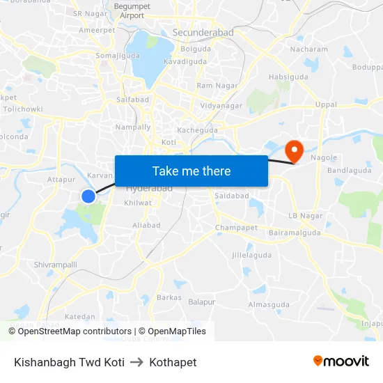 Kishanbagh Twd Koti to Kothapet map