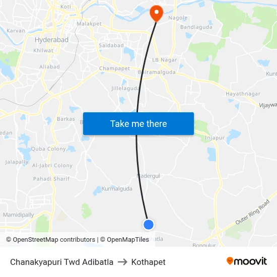 Chanakyapuri Twd Adibatla to Kothapet map