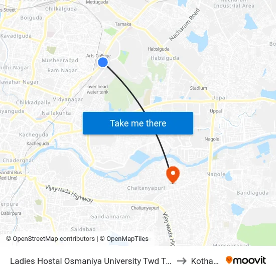 Ladies Hostal Osmaniya University Twd Tarnaka to Kothapet map