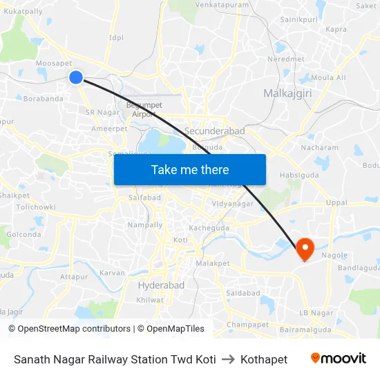Sanath Nagar Railway Station Twd Koti to Kothapet map