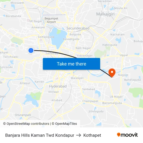 Banjara Hills Kaman Twd Kondapur to Kothapet map