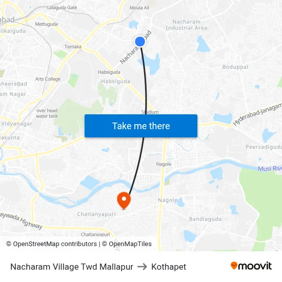 Nacharam Village Twd Mallapur to Kothapet map