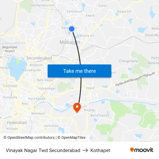 Vinayak Nagar Twd Secunderabad to Kothapet map