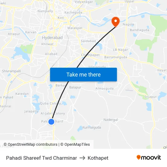 Pahadi Shareef Twd Charminar to Kothapet map