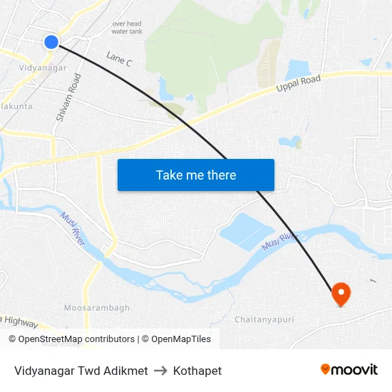 Vidyanagar Twd Adikmet to Kothapet map