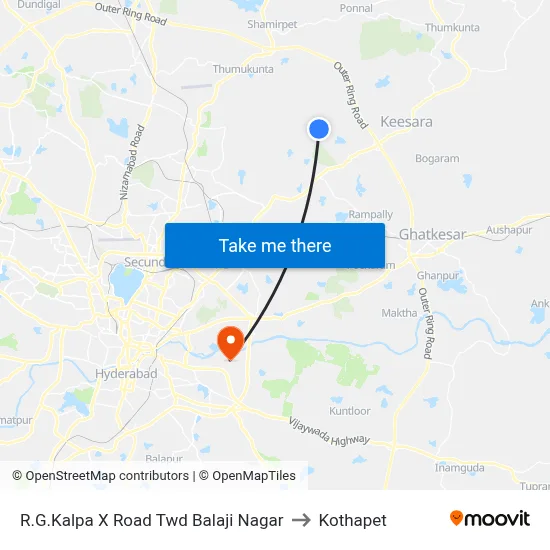 R.G.Kalpa X Road Twd Balaji Nagar to Kothapet map