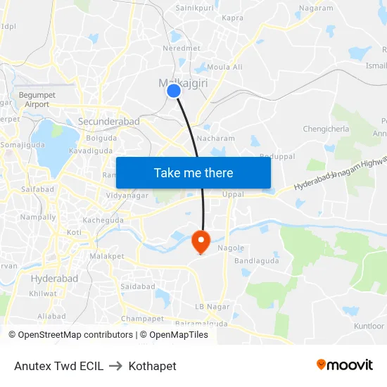 Anutex Twd ECIL to Kothapet map