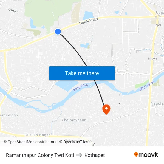 Ramanthapur Colony  Twd Koti to Kothapet map