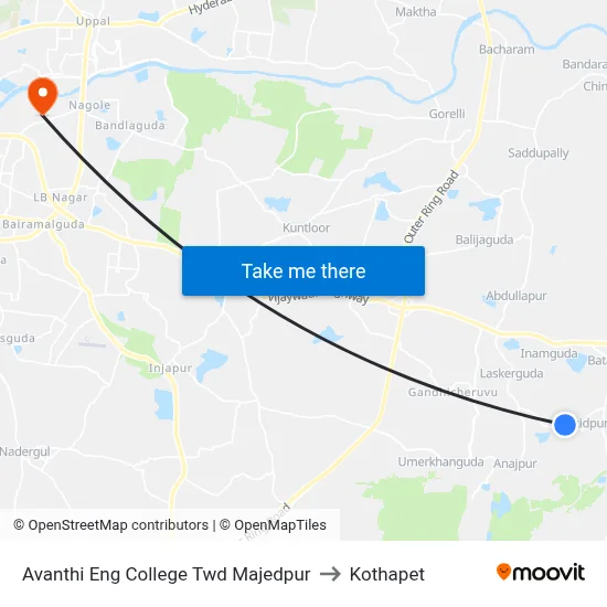 Avanthi Eng College Twd Majedpur to Kothapet map