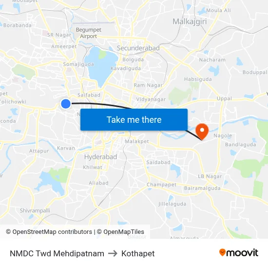 NMDC Twd Mehdipatnam to Kothapet map
