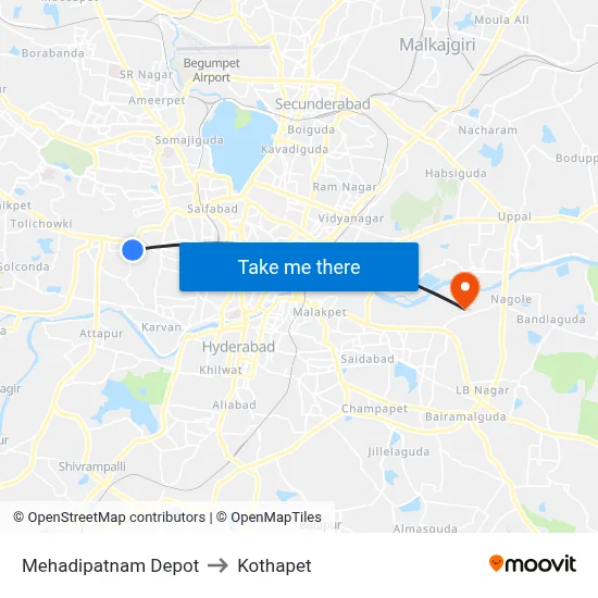 Mehadipatnam Depot to Kothapet map