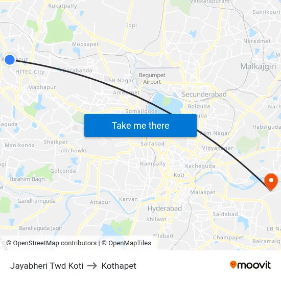 Jayabheri Twd Koti to Kothapet map