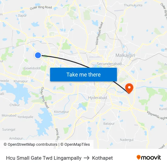Hcu Small Gate Twd Lingampally to Kothapet map