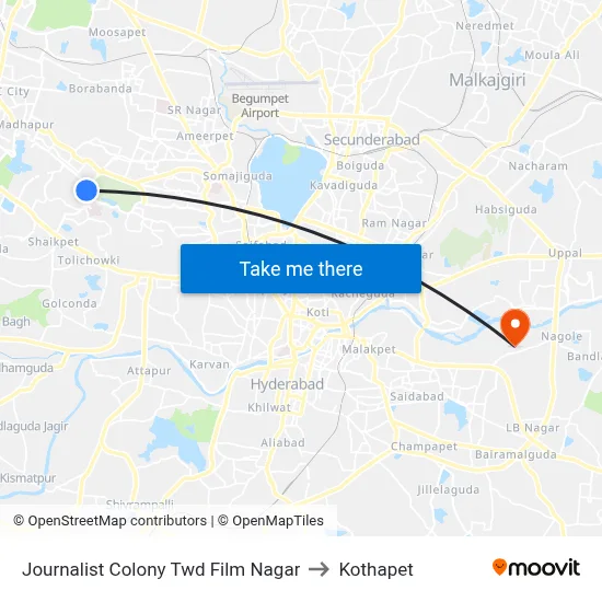 Journalist Colony Twd Film Nagar to Kothapet map