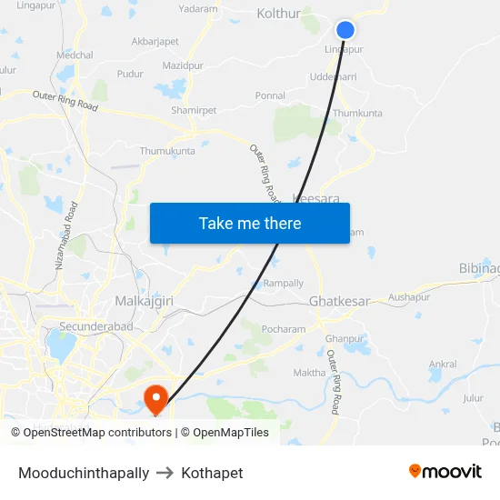 Mooduchinthapally to Kothapet map