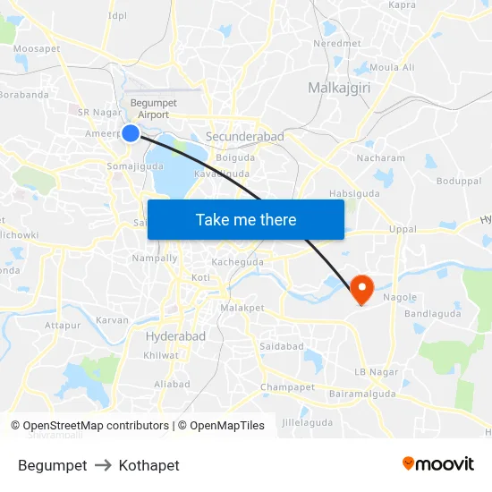 Begumpet to Kothapet map
