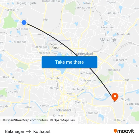 Balanagar to Kothapet map