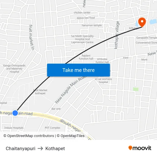 चैतन्यपुरी to कोठापेट map