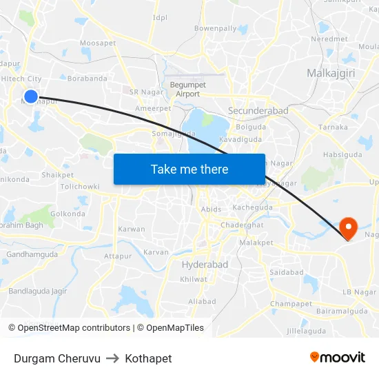Durgam Cheruvu to Kothapet map