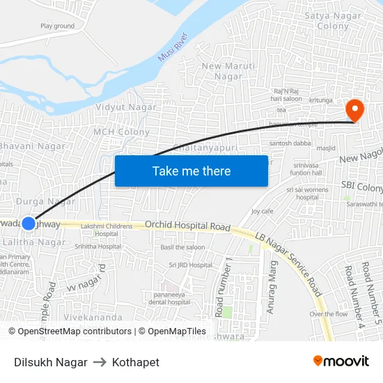 Dilsukh Nagar to Kothapet map