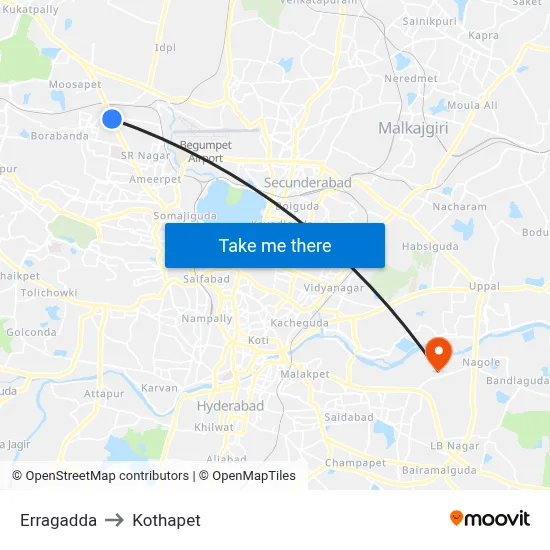 Erragadda to Kothapet map