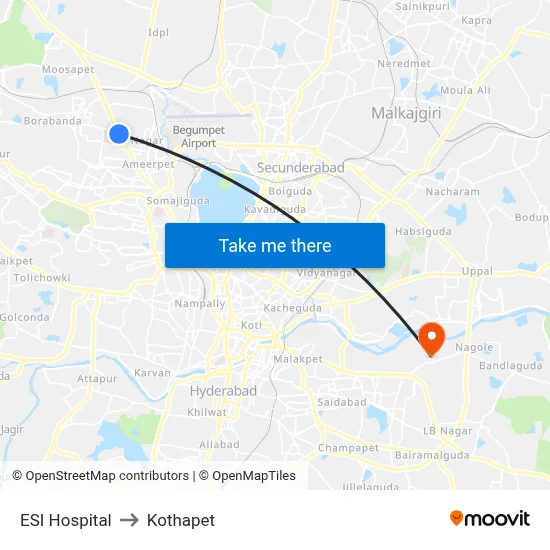 ESI Hospital to Kothapet map