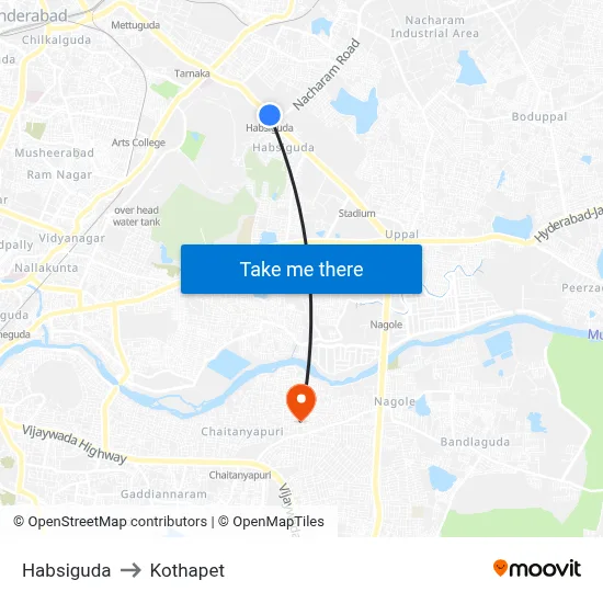 Habsiguda to Kothapet map