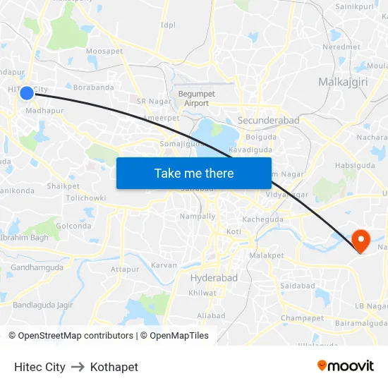 Hitec City to Kothapet map