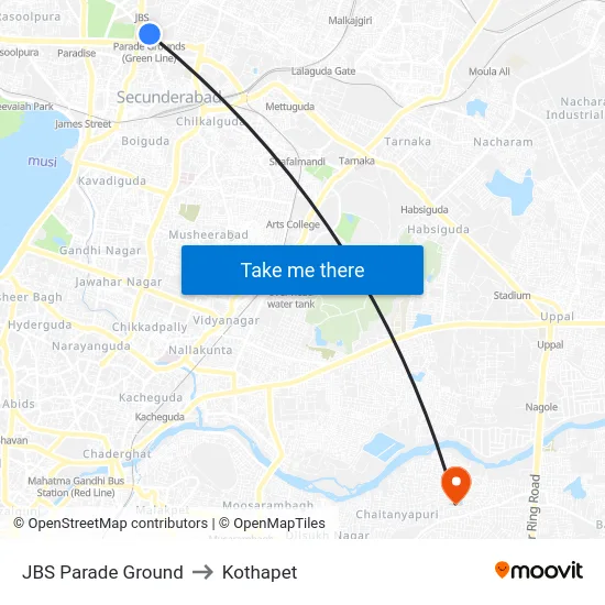 JBS Parade Ground to Kothapet map