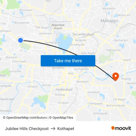 Jubilee Hills Checkpost to Kothapet map