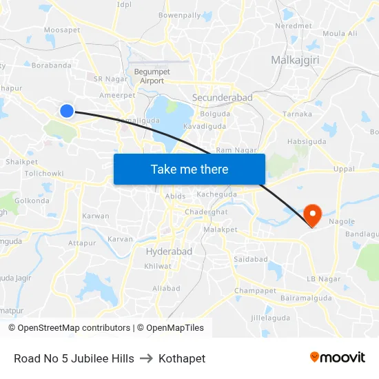 Road No 5 Jubilee Hills to Kothapet map