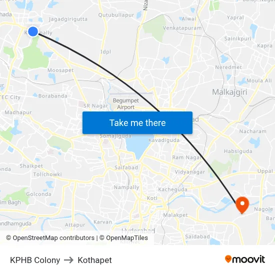 KPHB Colony to Kothapet map